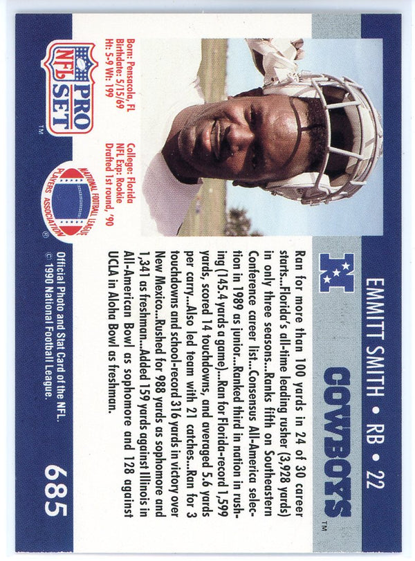 Emmitt Smith 1990 Pro Set Rookie Card #685