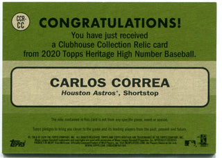 Carlos Correa Topps Heritage Clubhouse Collection Patch Card 2020