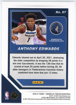 Anthony Edwards 2020-21 Panini Chronicles Threads Rookie Card #87