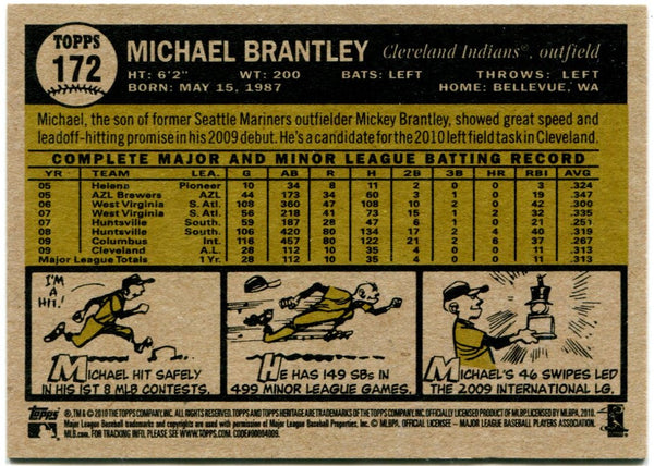 Michael Brantley Topps Heritage Rookie Card 2010 #172