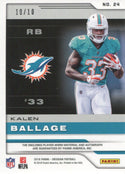 Kalen Ballage Autographed 2018 Panini Obsidian Rookie Jersey Card Back