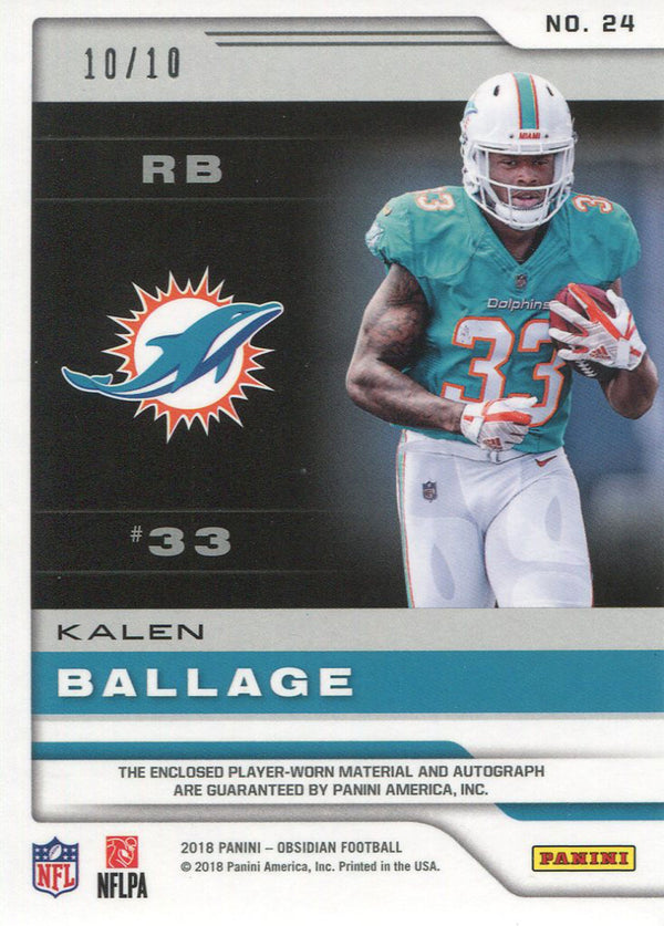 Kalen Ballage Autographed 2018 Panini Obsidian Rookie Jersey Card Back