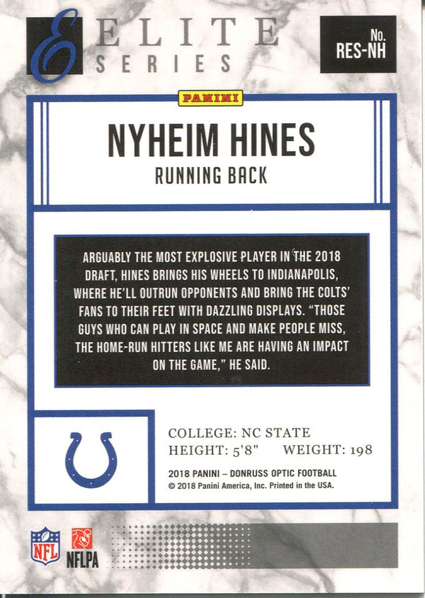 Nyheim Hines 2018 Panini Optic Elite Series Rookie Card Back