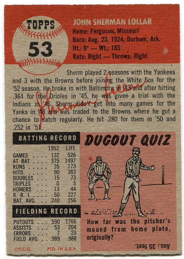 Sherman Lollar 1953 Topps Card