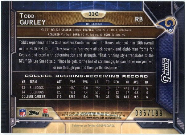 Todd Gurley 2015 Topps Chrome Refractor Rookie Card Back